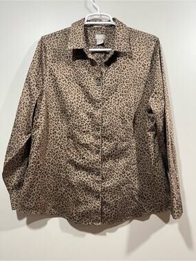 Chico's COOLMAX Leopard Print Button-Down Shirt in Brown and Black Size 2